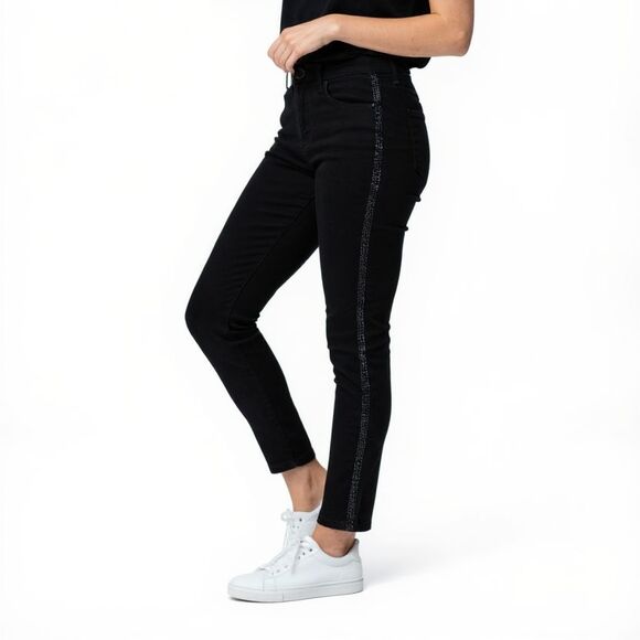 L'Agence Margot High Rise Skinny Jeans Black Rhinestone Tuxedo Side Stripe 25 - Picture 1 of 13